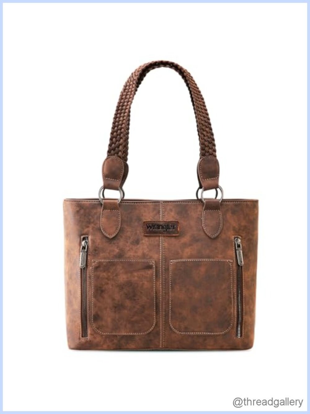 Wrangler Distressed Tote Bag Hobo Purse Multi Pockets Braided Straps